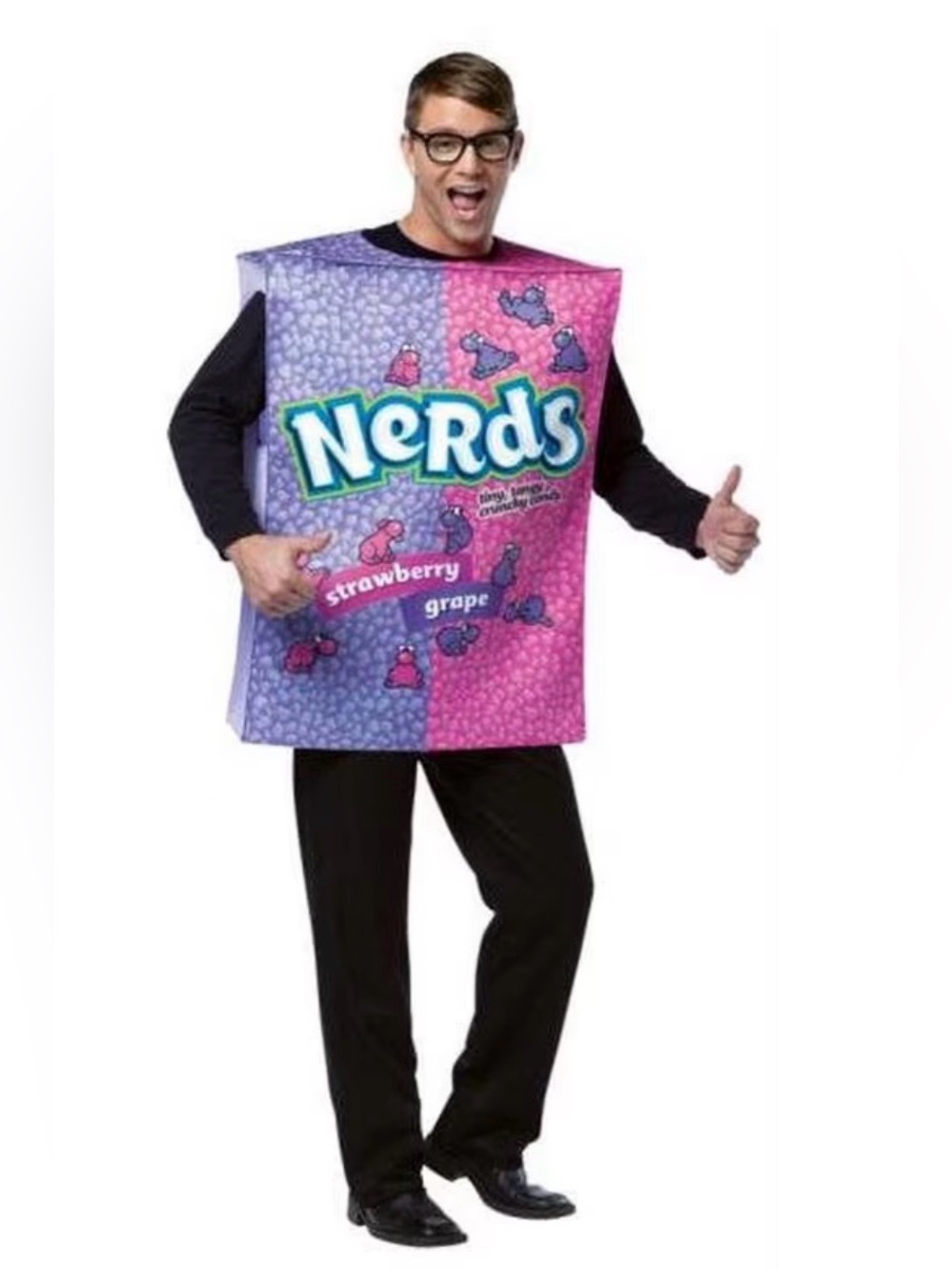 Nerds Candy Box Costume, OneSize, Pink Purple Nestle Nerds Box Candy Food Adult